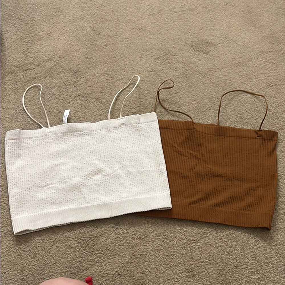 BDG White and Brown Ribbed Crop Tops